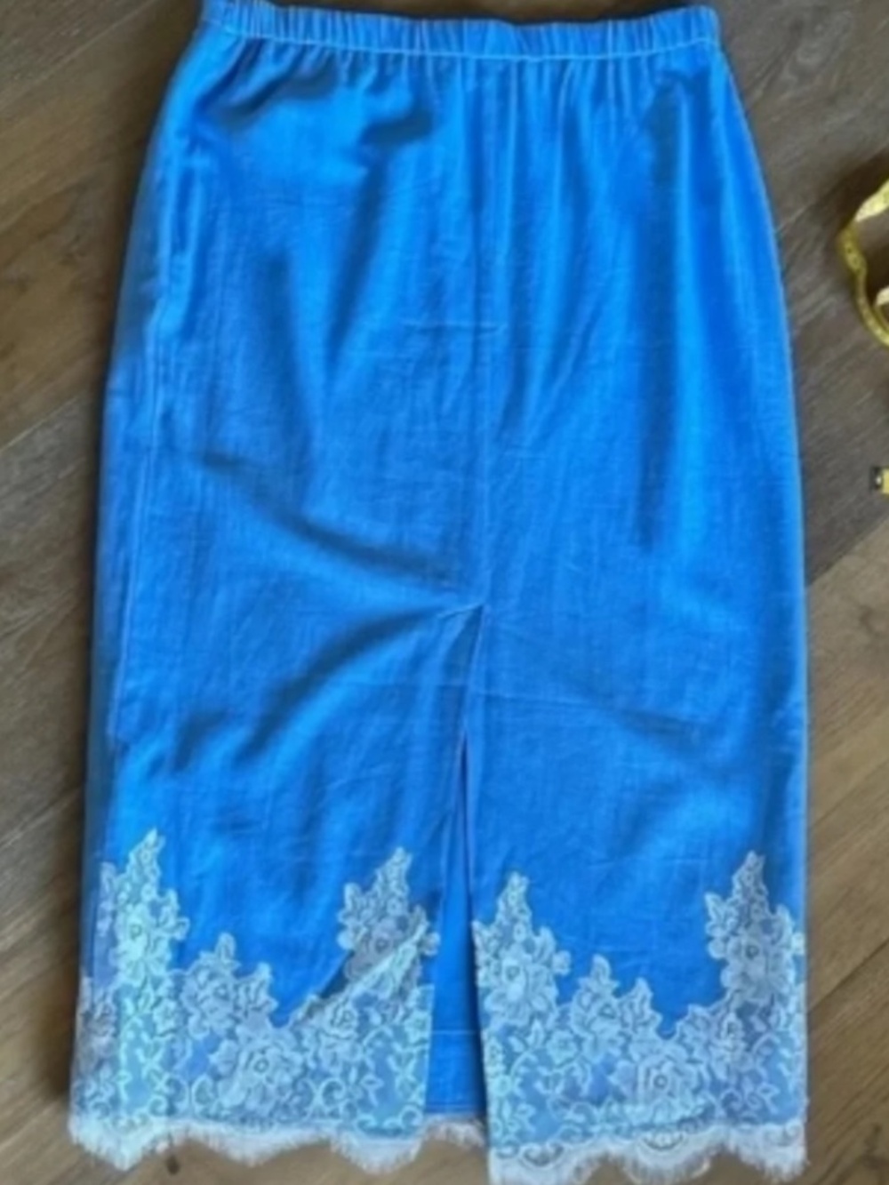 WAYF Pippa Lace Trim Linen Blend Midi Skirt XL Blue - Picture 6 of 11